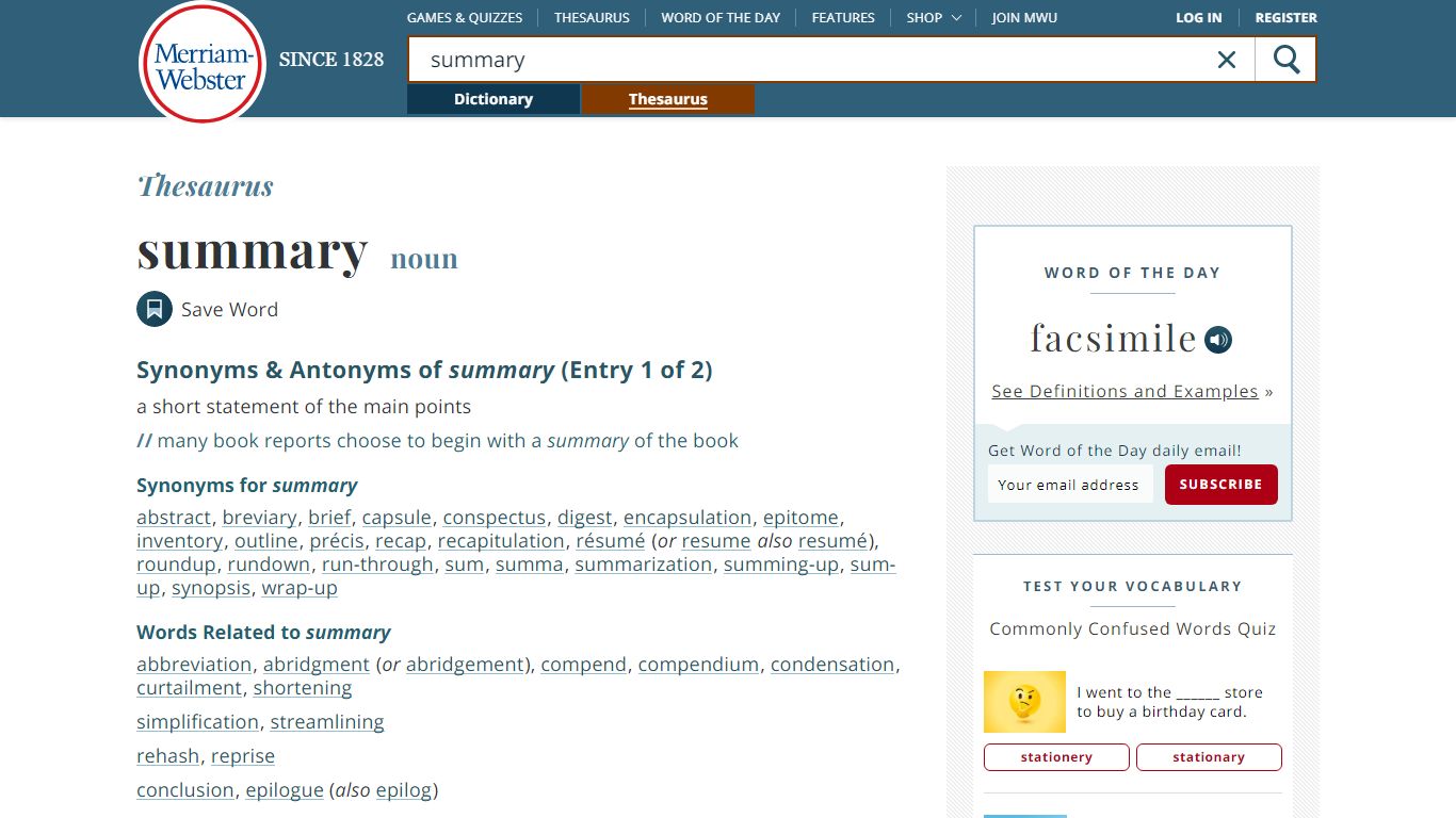102 Synonyms & Antonyms of SUMMARY - Merriam-Webster